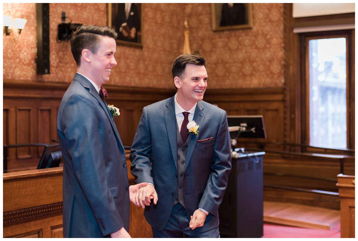 same sex groom elopement at cambridge city hall
