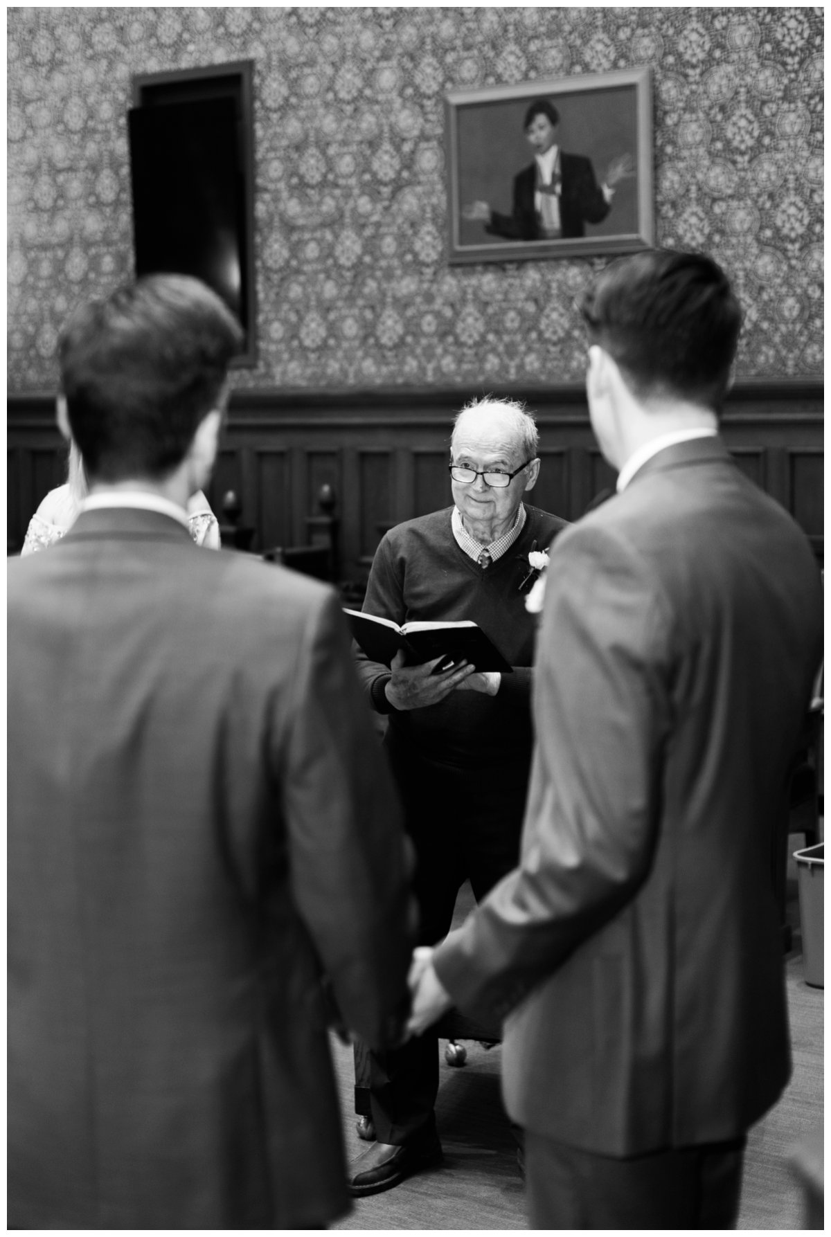 Grooms getting married at Cambridge city hall