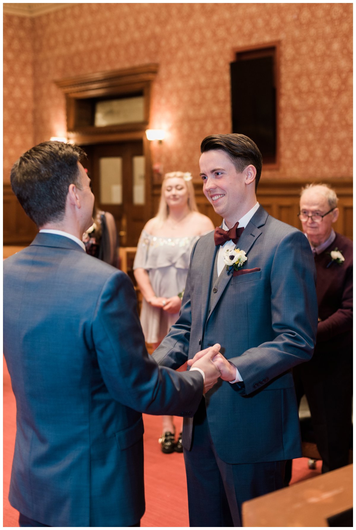 Grooms getting married at Cambridge city hall