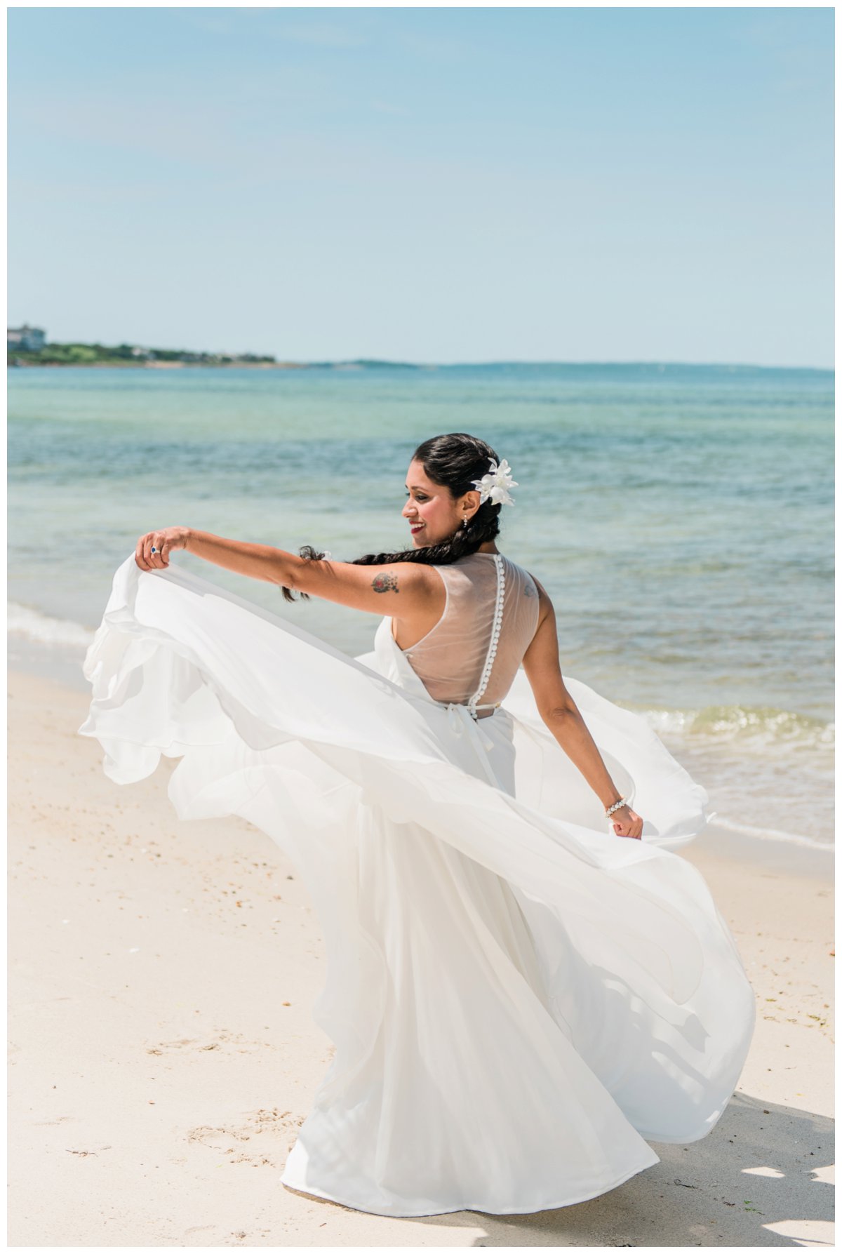 A bridal portrait on the beach in West Falmouth Massachusetts