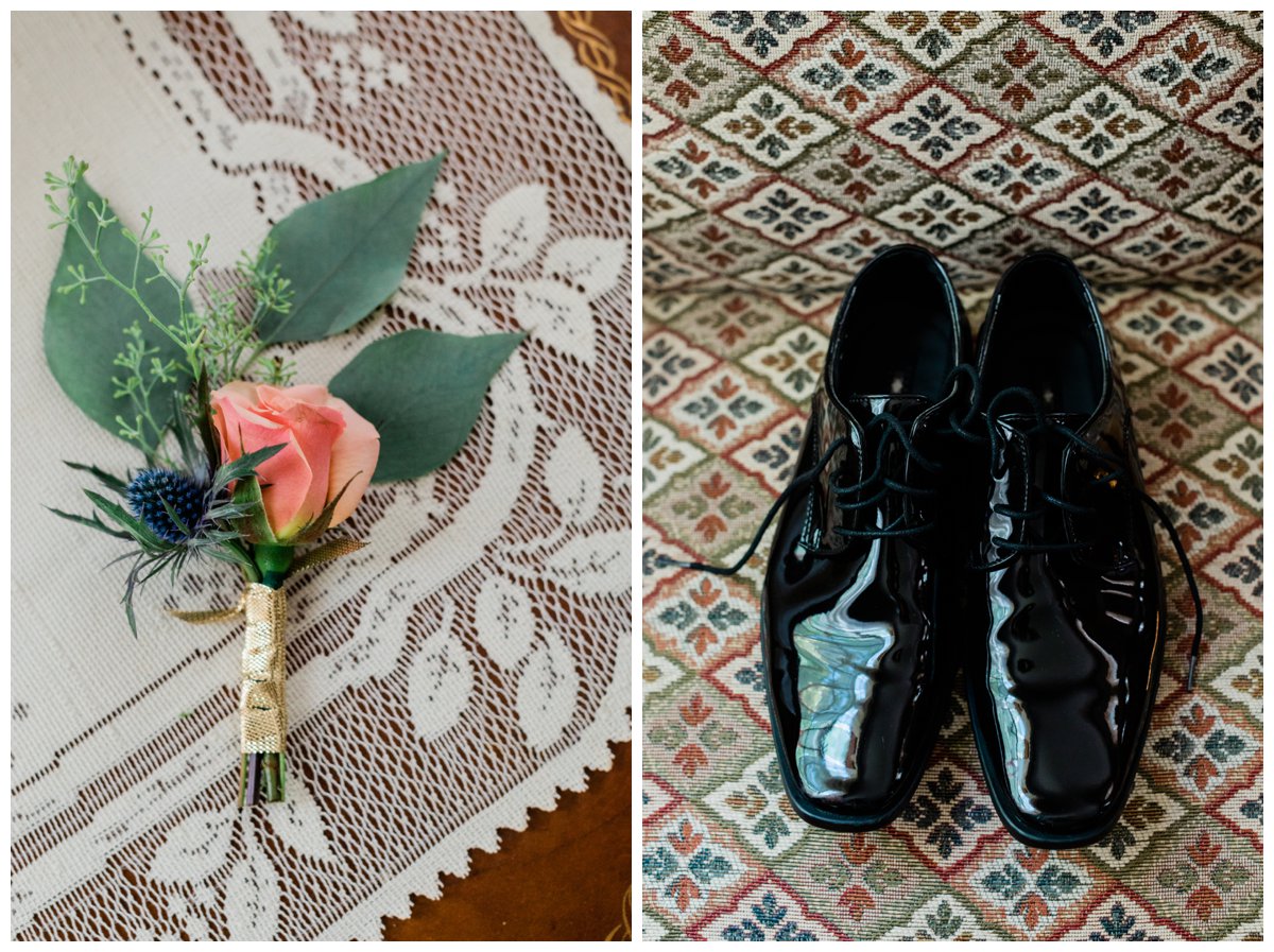 groom's shoes and boutonniere
