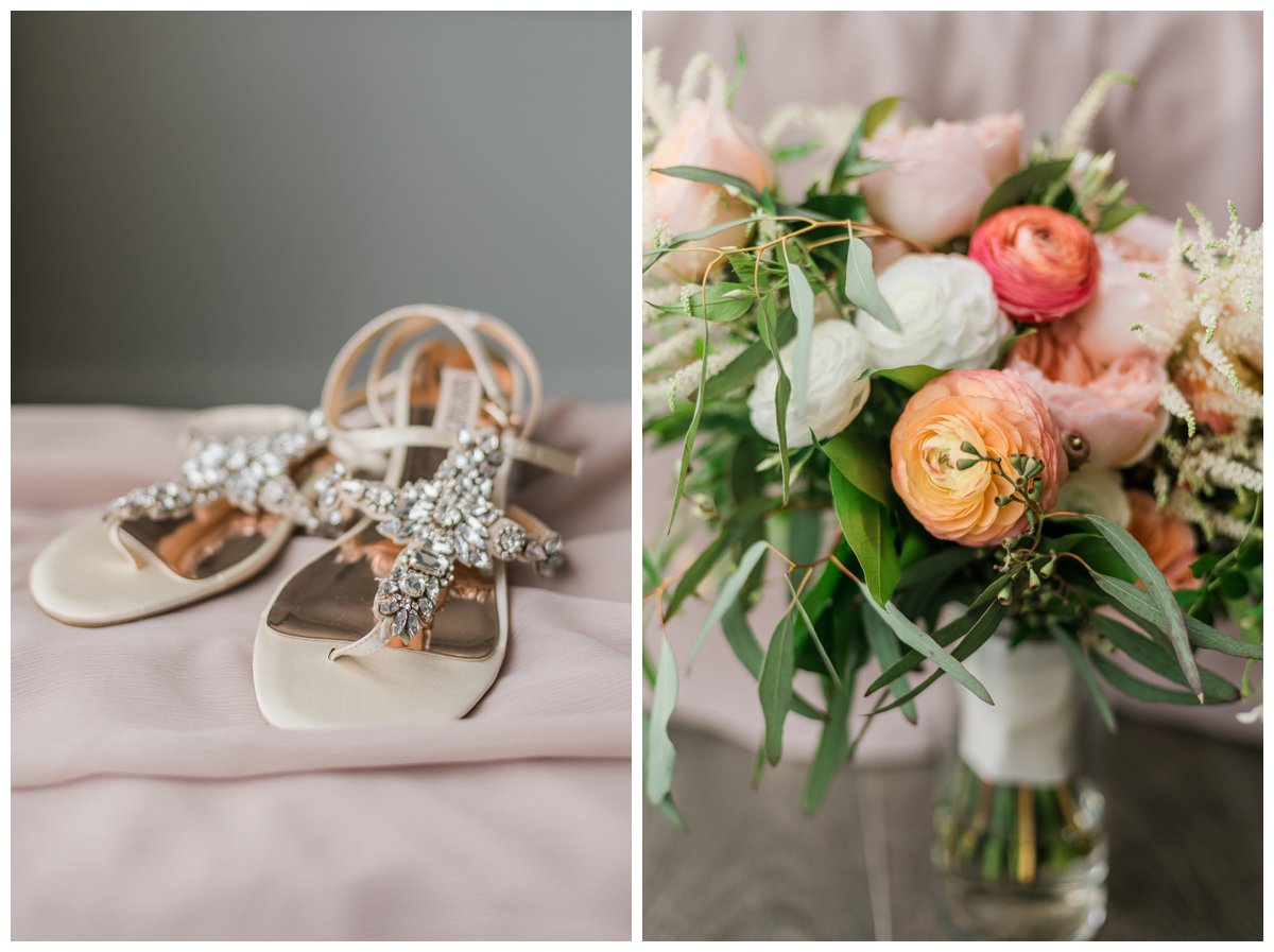 bridal shoes and bouquet at south florida wedding