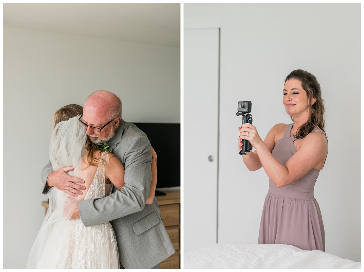 bride shares a first look with her father