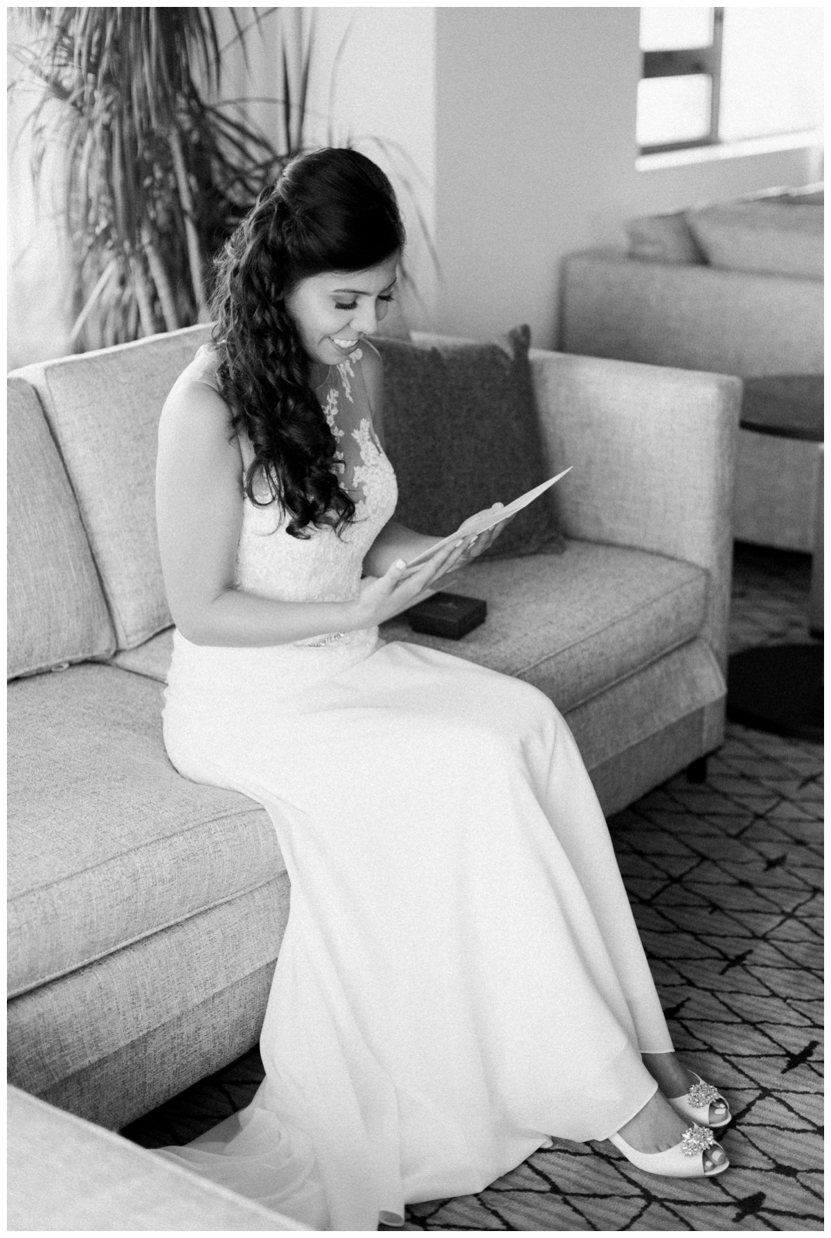 bride getting ready in westin copley place bridal suite
