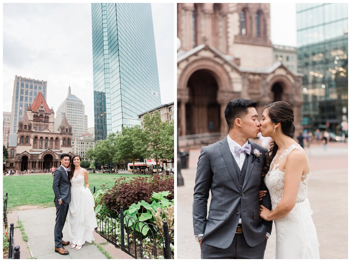 bride and groom portraits in copley square boston for a westin copley place wedding