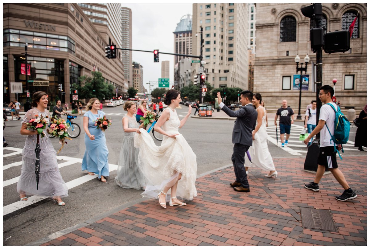 bride and groom portraits in copley square boston for a westin copley place wedding