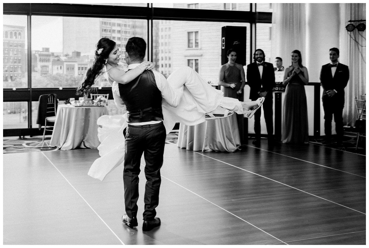 bride and groom first dance at westin copley place ballroom reception