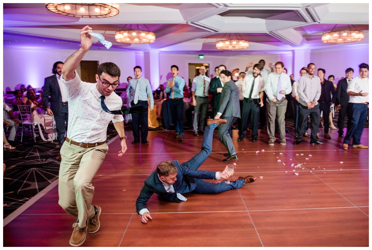 garter toss at a westin copley place wedding in the ballroom