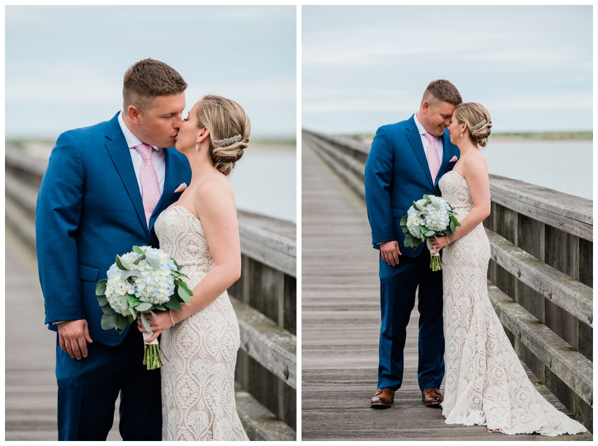 bride and groom photos at the powder point bridge in duxbury