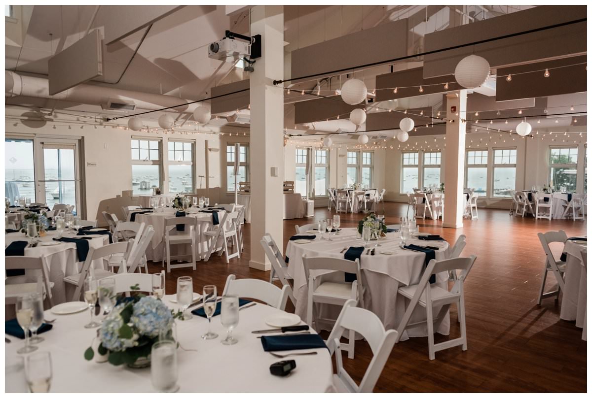 reception decor at a duxbury bay maritime school wedding