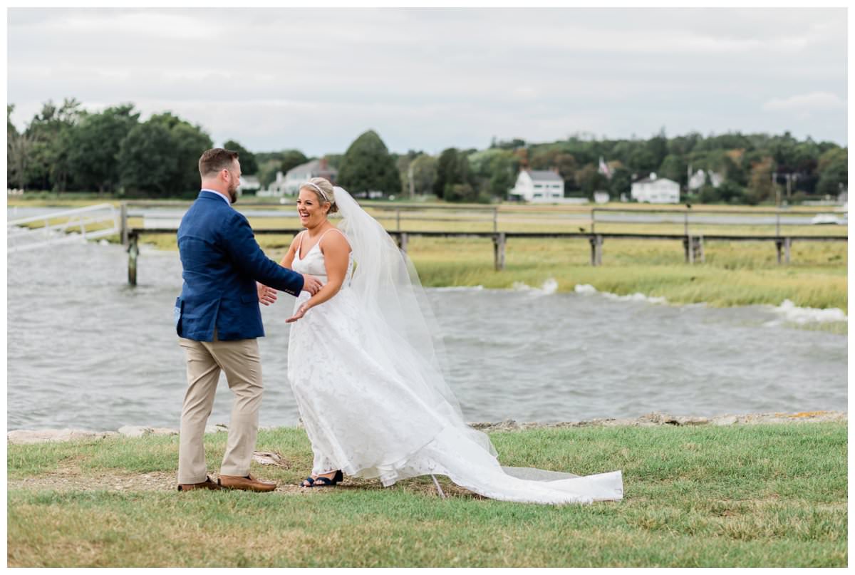 first look at duxbury waterfront wedding