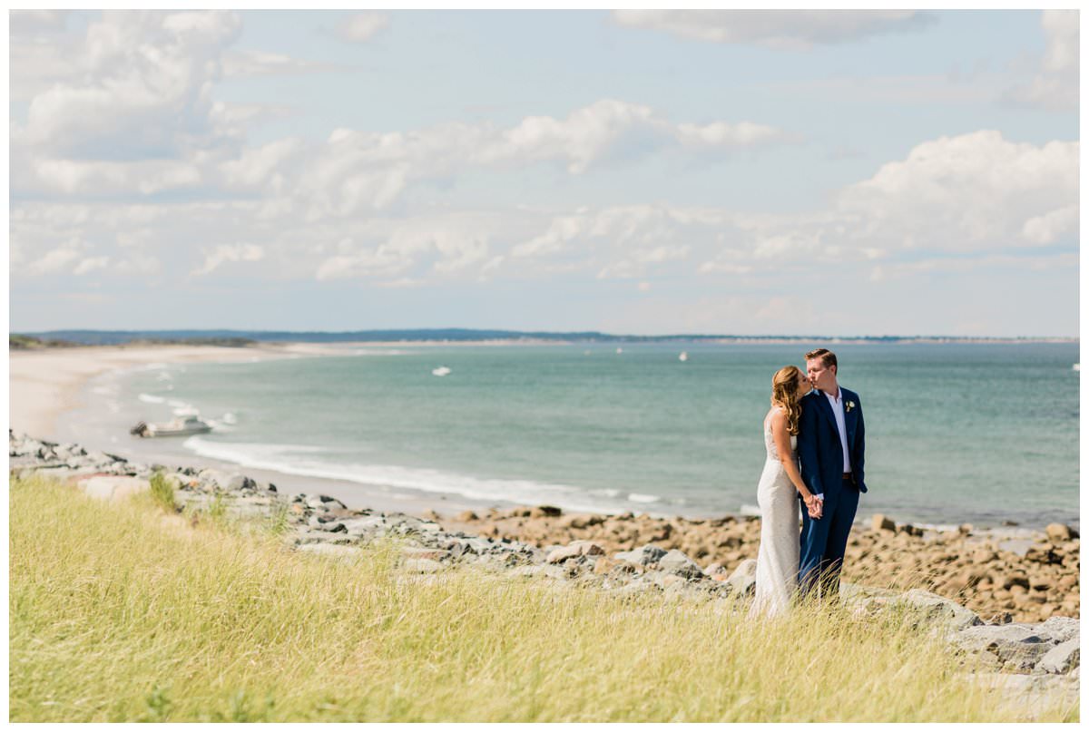 wedding portrait on the gurnet overlooking duxbury beach