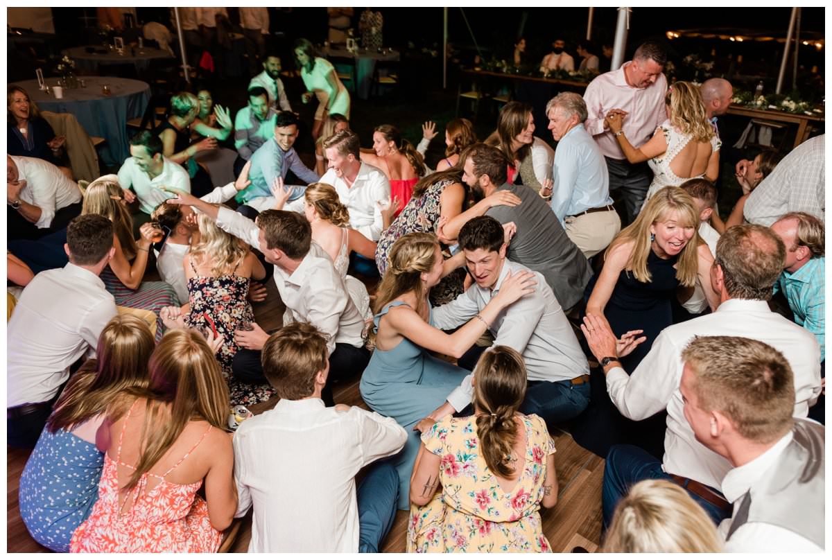 dance floor at a tented gurnet point wedding reception