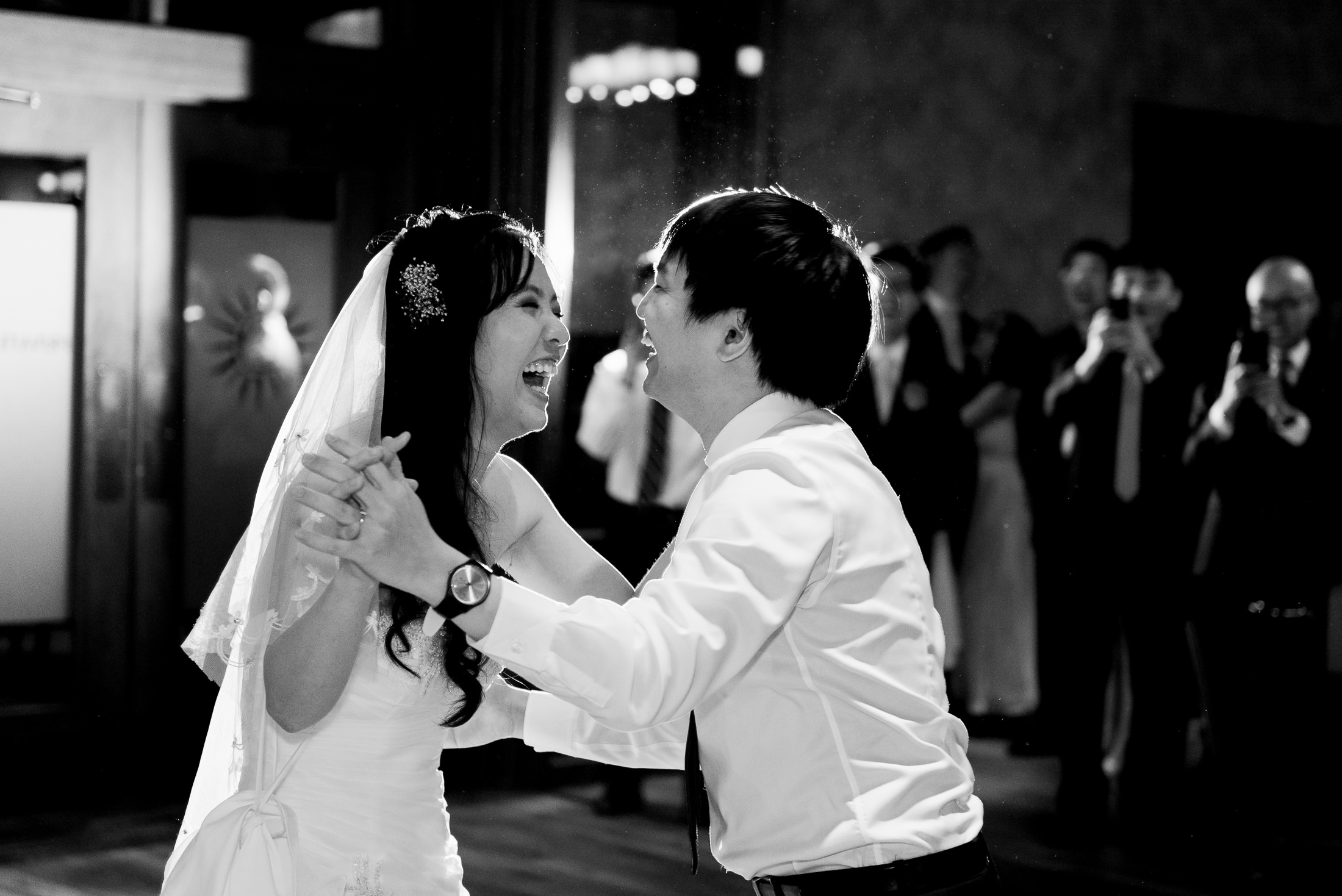 Wedding couple share unplanned first dance at the tuscan kitchen in Burlington, MA