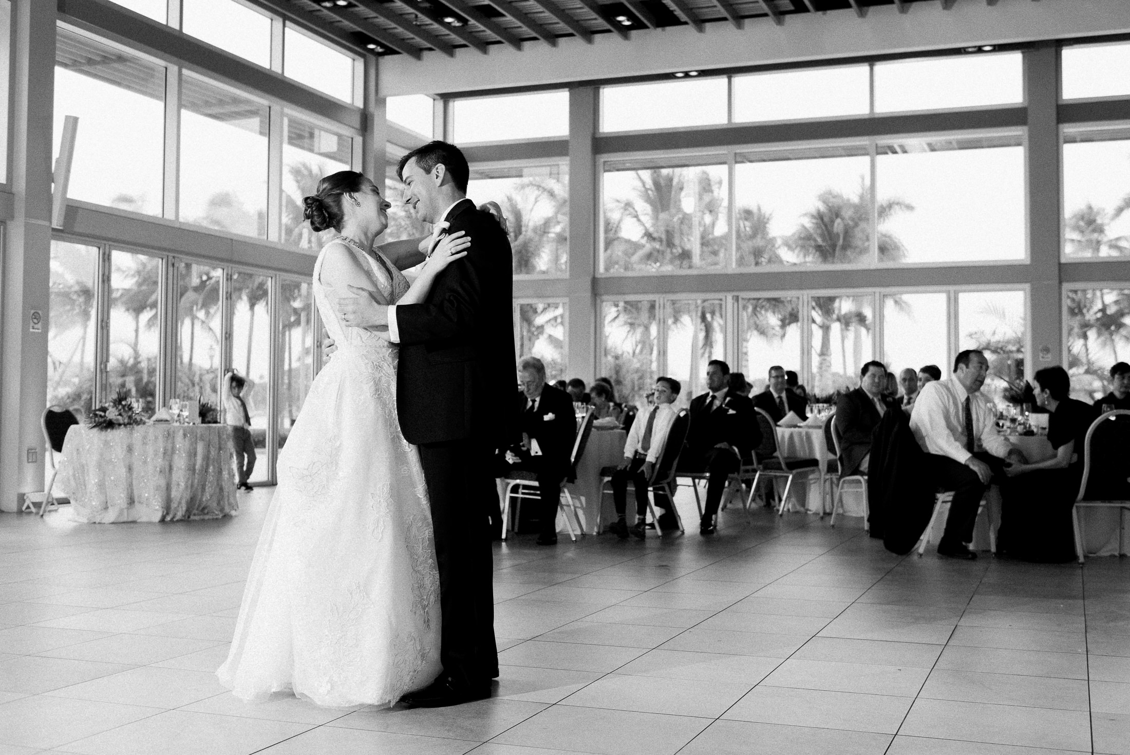 bride and groom first dance at lake pavilion wedding in west palm beach florida