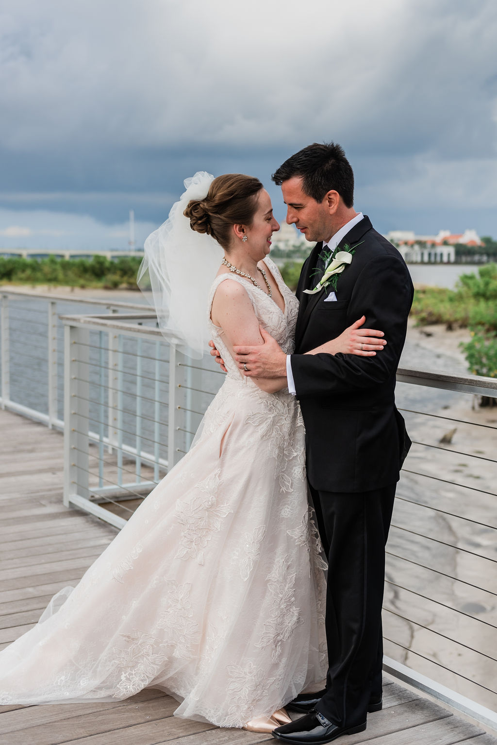 Bride and Groom after wedding on the dock Palm Beach